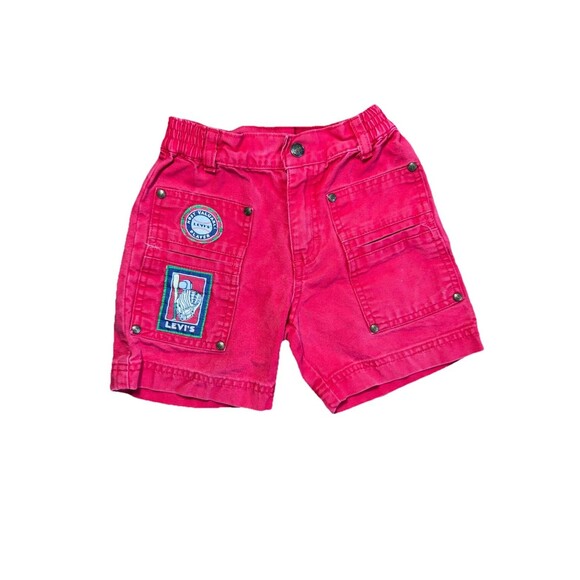 Vintage Little Levi’s Red Cargo Shorts Toddler 4T MVP Baseball Patch Y2K GUC - Picture 1 of 9